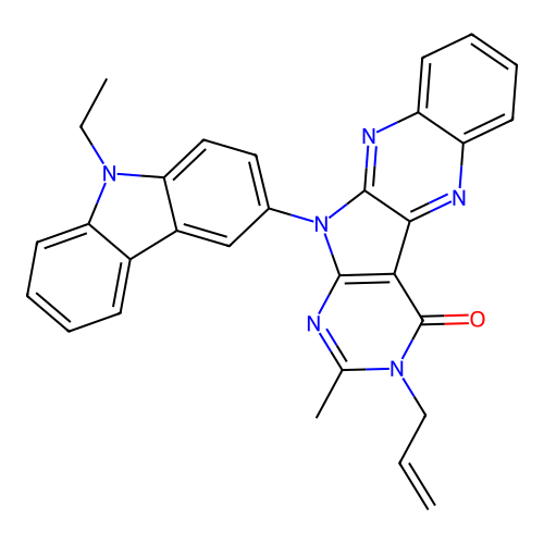11-(9-ethyl-9H-carbazol-3-yl)-2-methyl-3-(prop-2-en-1-yl)-3,11-dihydro-4H-pyrimido[5',4':4,5]pyrrolo[2,3-b]quinoxalin-4-one structure