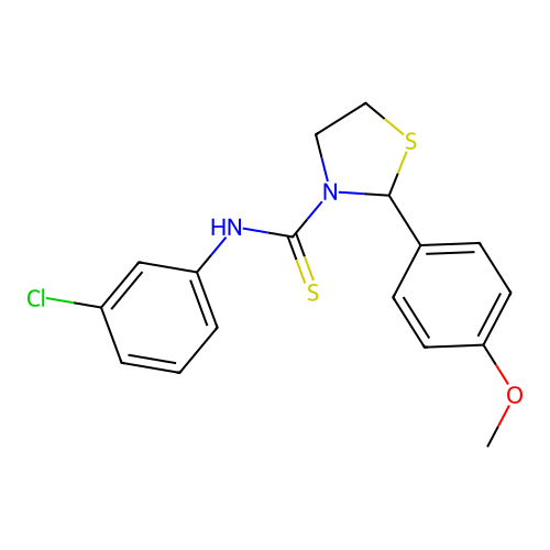 N-(3-chlorophenyl)-2-(4-methoxyphenyl)-1,3-thiazolidine-3-carbothioamide structure