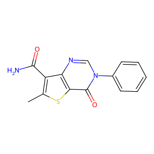 6-Methyl-4-oxo-3-phenyl-3,4-dihydrothieno[3,2-d]pyrimidine-7-carboxamide structure