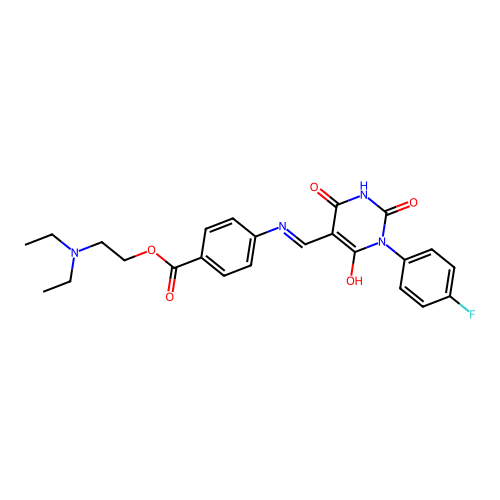 (Z)-2-(diethylamino)ethyl 4-(((1-(4-fluorophenyl)-2,4,6-trioxotetrahydropyrimidin-5(2H)-ylidene)methyl)amino)benzoate structure
