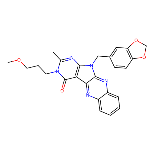 11-(1,3-benzodioxol-5-ylmethyl)-3-(3-methoxypropyl)-2-methyl-3,11-dihydro-4H-pyrimido[5',4':4,5]pyrrolo[2,3-b]quinoxalin-4-one structure