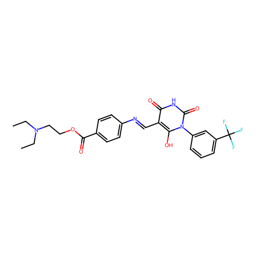 (E)-2-(diethylamino)ethyl 4-(((2,4,6-trioxo-1-(3-(trifluoromethyl)phenyl)tetrahydropyrimidin-5(2H)-ylidene)methyl)amino)benzoate structure