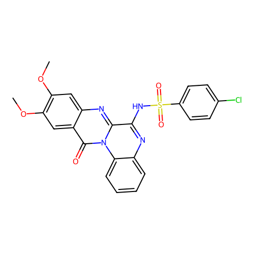 4-chloro-N-(9,10-dimethoxy-12-oxo-12H-quinoxalino[2,1-b]quinazolin-6-yl)benzenesulfonamide structure