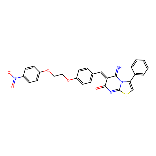 (6Z)-5-imino-6-[[4-[2-(4-nitrophenoxy)ethoxy]phenyl]methylidene]-3-phenyl-[1,3]thiazolo[3,2-a]pyrimidin-7-one structure