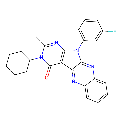 3-cyclohexyl-11-(3-fluorophenyl)-2-methyl-3,11-dihydro-4H-pyrimido[5',4':4,5]pyrrolo[2,3-b]quinoxalin-4-one structure