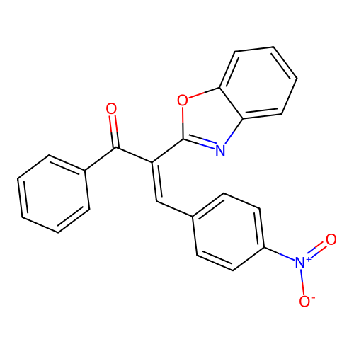 (E)-2-(1,3-benzoxazol-2-yl)-3-(4-nitrophenyl)-1-phenylprop-2-en-1-one structure