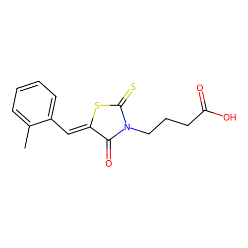 4-[(5Z)-5-[(2-methylphenyl)methylidene]-4-oxo-2-sulfanylidene-1,3-thiazolidin-3-yl]butanoic acid structure