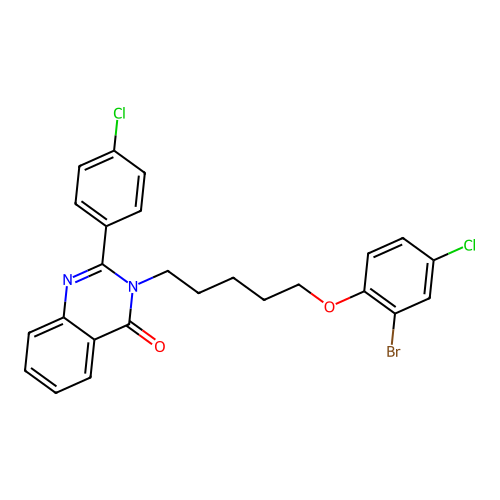 3-(5-(2-bromo-4-chlorophenoxy)pentyl)-2-(4-chlorophenyl)quinazolin-4(3H)-one structure