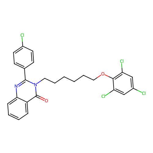 2-(4-chlorophenyl)-3-(6-(2,4,6-trichlorophenoxy)hexyl)quinazolin-4(3H)-one structure