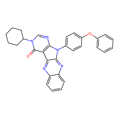 3-cyclohexyl-11-(4-phenoxyphenyl)-3,11-dihydro-4H-pyrimido[5',4':4,5]pyrrolo[2,3-b]quinoxalin-4-one structure