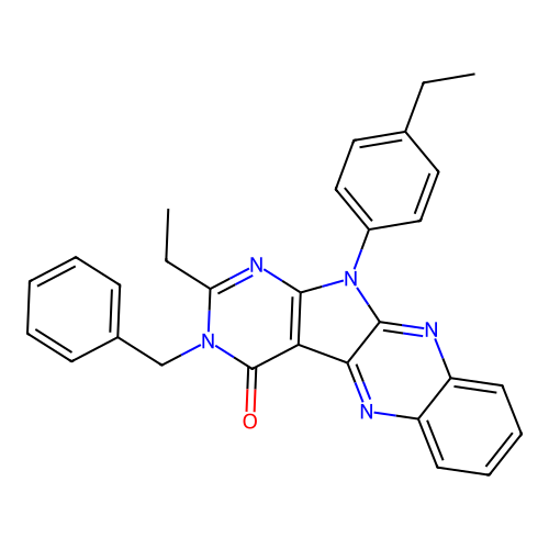 3-benzyl-2-ethyl-11-(4-ethylphenyl)-3,11-dihydro-4H-pyrimido[5',4':4,5]pyrrolo[2,3-b]quinoxalin-4-one structure
