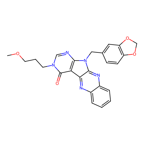 11-(1,3-benzodioxol-5-ylmethyl)-3-(3-methoxypropyl)-3,11-dihydro-4H-pyrimido[5',4':4,5]pyrrolo[2,3-b]quinoxalin-4-one structure