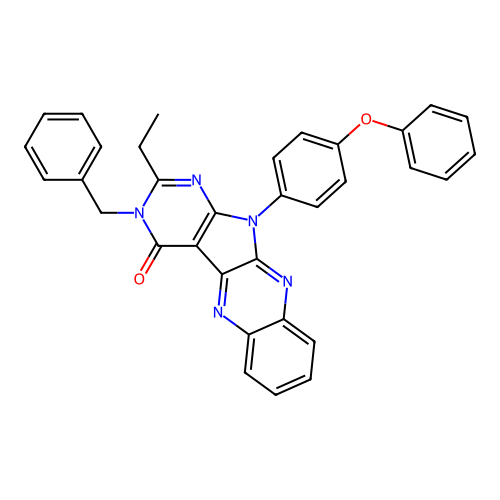 3-benzyl-2-ethyl-11-(4-phenoxyphenyl)-3,11-dihydro-4H-pyrimido[5',4':4,5]pyrrolo[2,3-b]quinoxalin-4-one structure