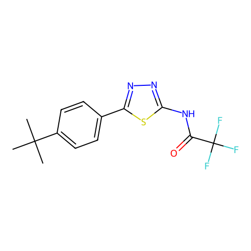 N-[5-(4-tert-butylphenyl)-1,3,4-thiadiazol-2-yl]-2,2,2-trifluoroacetamide structure