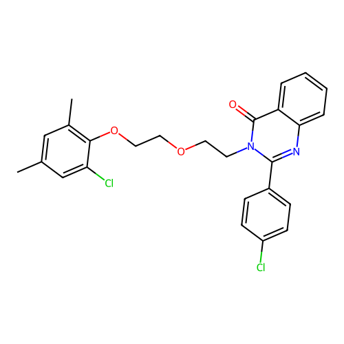 3-[2-[2-(2-chloro-4,6-dimethyl-phenoxy)ethoxy]ethyl]-2-(4-chlorophenyl)quinazolin-4-one structure