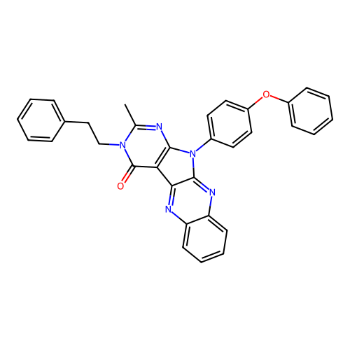 2-methyl-11-(4-phenoxyphenyl)-3-(2-phenylethyl)-3,11-dihydro-4H-pyrimido[5',4':4,5]pyrrolo[2,3-b]quinoxalin-4-one structure