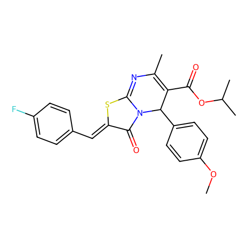 propan-2-yl (2Z)-2-[(4-fluorophenyl)methylidene]-5-(4-methoxyphenyl)-7-methyl-3-oxo-5H-[1,3]thiazolo[3,2-a]pyrimidine-6-carboxylate structure