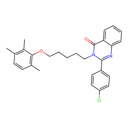 2-(4-chlorophenyl)-3-(5-(2,3,6-trimethylphenoxy)pentyl)quinazolin-4(3H)-one structure