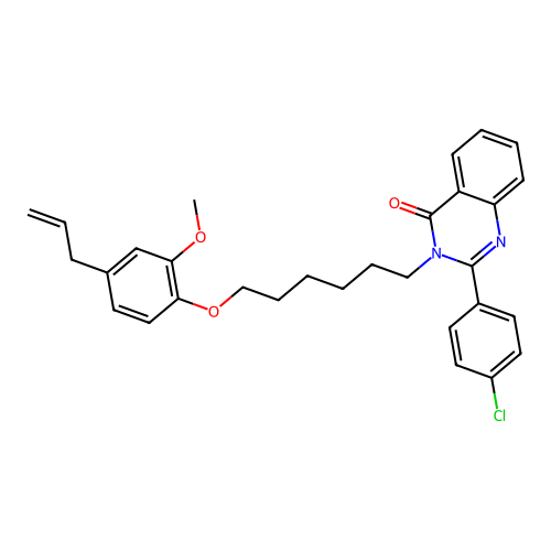 2-(4-chlorophenyl)-3-[6-(2-methoxy-4-prop-2-enyl-phenoxy)hexyl]quinazolin-4-one structure