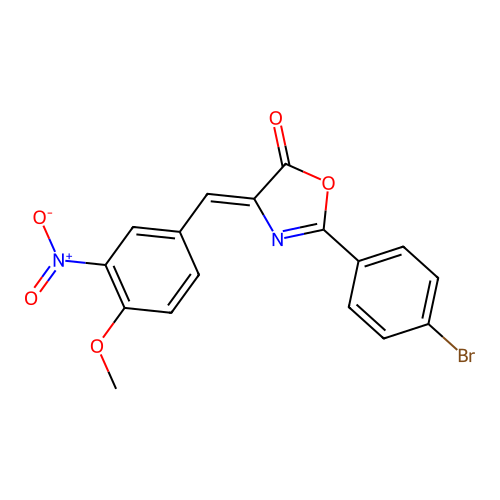 (Z)-2-(4-bromophenyl)-4-(4-methoxy-3-nitrobenzylidene)oxazol-5(4H)-one structure