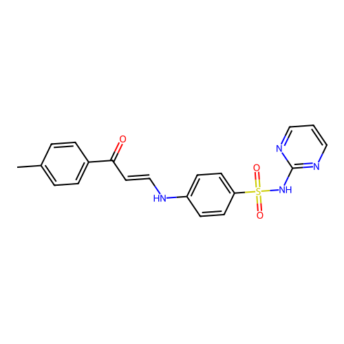 (E)-4-((3-oxo-3-(p-tolyl)prop-1-en-1-yl)amino)-N-(pyrimidin-2-yl)benzenesulfonamide structure