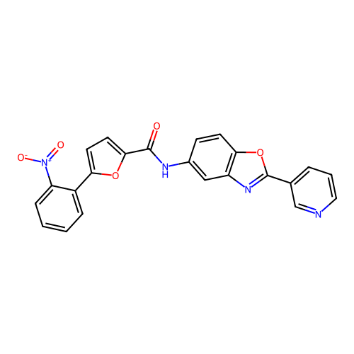 5-(2-nitrophenyl)-N-[2-(pyridin-3-yl)-1,3-benzoxazol-5-yl]furan-2-carboxamide structure
