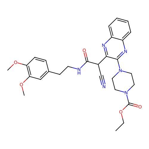 ethyl 4-(3-(1-cyano-2-((3,4-dimethoxyphenethyl)amino)-2-oxoethyl)quinoxalin-2-yl)piperazine-1-carboxylate structure