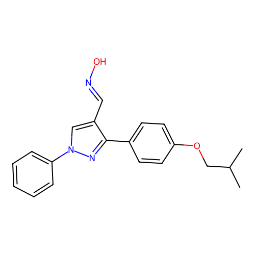 (E)-3-(4-isobutoxyphenyl)-1-phenyl-1H-pyrazole-4-carbaldehyde oxime structure