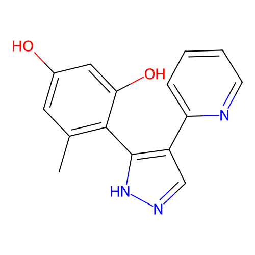 5-methyl-4-(4-pyridin-2-yl-1H-pyrazol-5-yl)benzene-1,3-diol structure