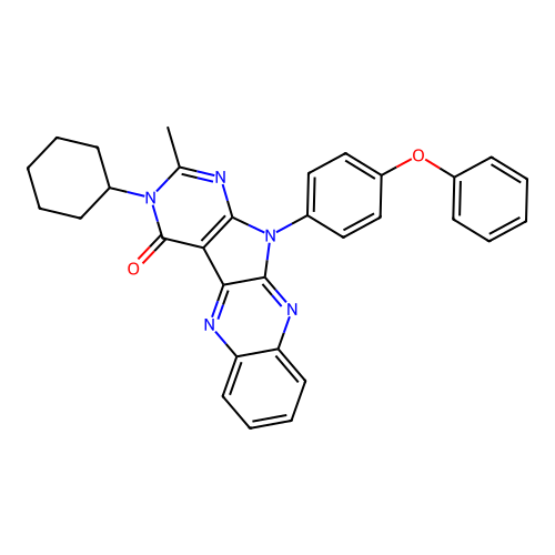 3-cyclohexyl-2-methyl-11-(4-phenoxyphenyl)-3,11-dihydro-4H-pyrimido[5',4':4,5]pyrrolo[2,3-b]quinoxalin-4-one structure