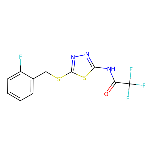 2,2,2-trifluoro-N-(5-((2-fluorobenzyl)thio)-1,3,4-thiadiazol-2-yl)acetamide structure