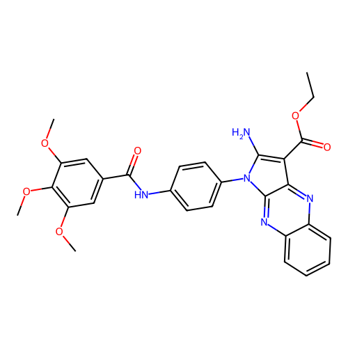 ethyl 2-amino-1-[4-[(3,4,5-trimethoxybenzoyl)amino]phenyl]pyrrolo[3,2-b]quinoxaline-3-carboxylate structure
