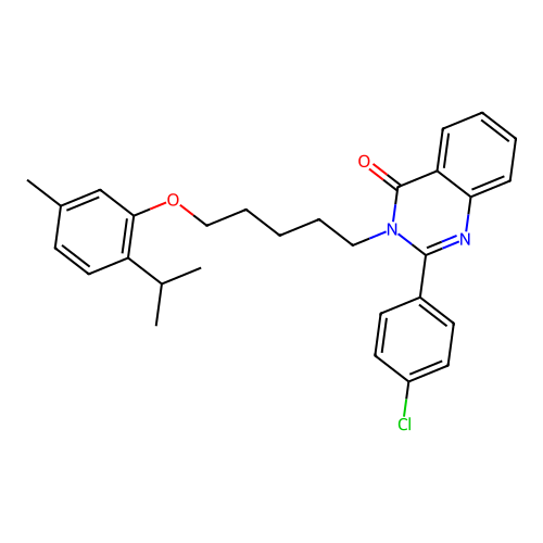 2-(4-chlorophenyl)-3-(5-(2-isopropyl-5-methylphenoxy)pentyl)quinazolin-4(3H)-one structure