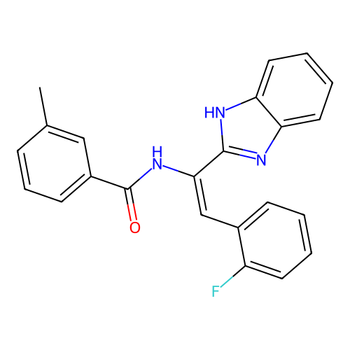N-[(E)-1-(1H-benzimidazol-2-yl)-2-(2-fluorophenyl)ethenyl]-3-methylbenzamide structure