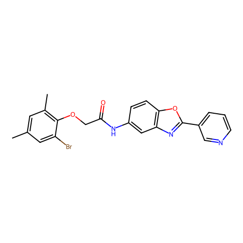 2-(2-bromo-4,6-dimethyl-phenoxy)-N-(2-pyridin-3-ylbenzooxazol-5-yl)acetamide structure