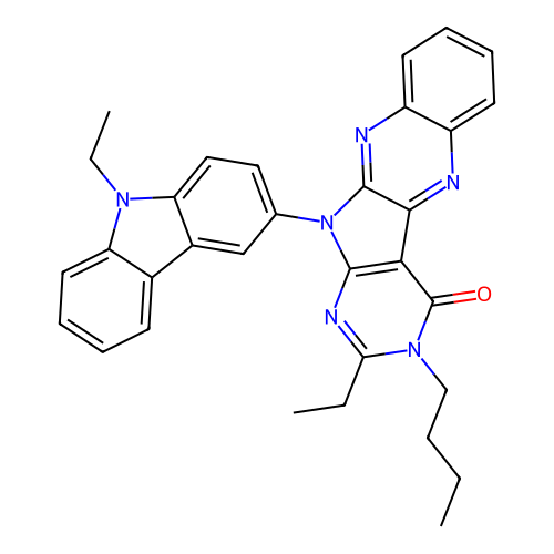 3-butyl-2-ethyl-11-(9-ethyl-9H-carbazol-3-yl)-3,11-dihydro-4H-pyrimido[5',4':4,5]pyrrolo[2,3-b]quinoxalin-4-one structure