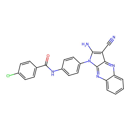 N-(4-(2-amino-3-cyano-1H-pyrrolo[2,3-b]quinoxalin-1-yl)phenyl)-4-chlorobenzamide structure