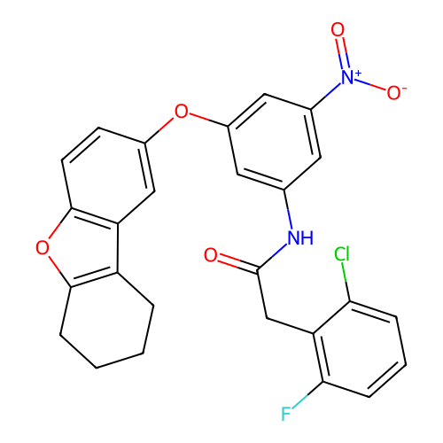 2-(2-chloro-6-fluoro-phenyl)-N-[3-nitro-5-(6,7,8,9-tetrahydrodibenzofuran-2-yloxy)phenyl]acetamide structure