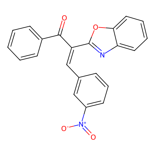 (E)-2-(1,3-benzoxazol-2-yl)-3-(3-nitrophenyl)-1-phenylprop-2-en-1-one structure