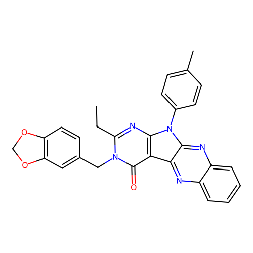 3-(1,3-benzodioxol-5-ylmethyl)-2-ethyl-11-(4-methylphenyl)-3,11-dihydro-4H-pyrimido[5',4':4,5]pyrrolo[2,3-b]quinoxalin-4-one structure