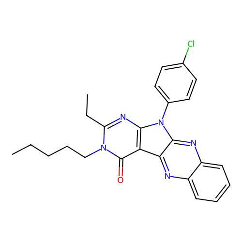 11-(4-chlorophenyl)-2-ethyl-3-pentyl-3H-pyrimido[5',4':4,5]pyrrolo[2,3-b]quinoxalin-4(11H)-one structure