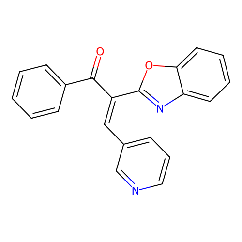 (E)-2-(benzo[d]oxazol-2-yl)-1-phenyl-3-(pyridin-3-yl)prop-2-en-1-one structure