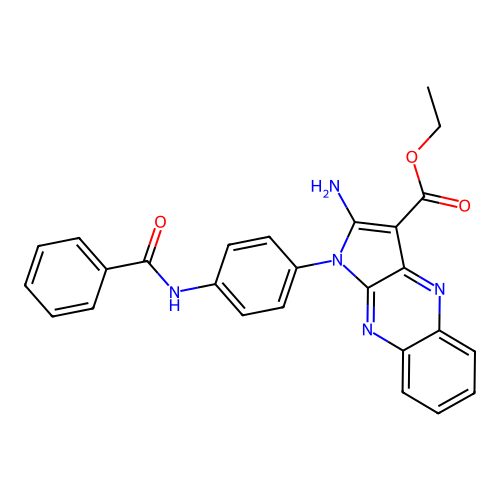 ethyl 2-amino-1-(4-benzamidophenyl)pyrrolo[3,2-b]quinoxaline-3-carboxylate structure