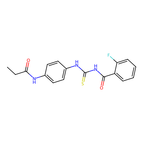 2-fluoro-N-[[4-(propanoylamino)phenyl]carbamothioyl]benzamide structure