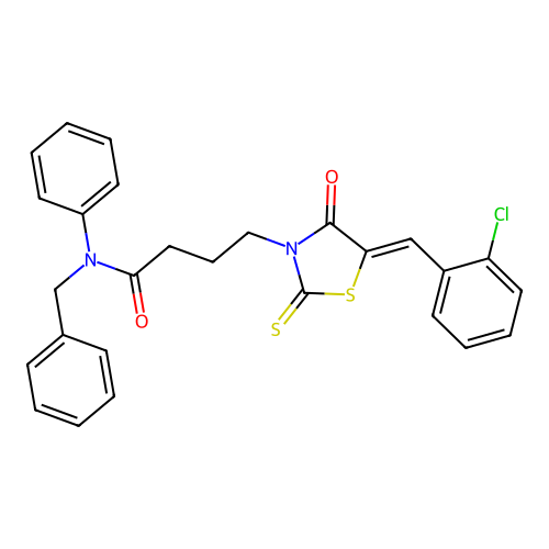 N-benzyl-4-[(5Z)-5-(2-chlorobenzylidene)-4-oxo-2-thioxo-1,3-thiazolidin-3-yl]-N-phenylbutanamide structure