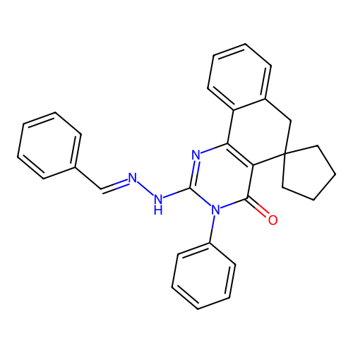 (2E)-2-[(2E)-benzylidenehydrazinylidene]-3-phenyl-2,3-dihydro-1H-spiro[benzo[h]quinazoline-5,1'-cyclopentan]-4(6H)-one structure