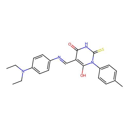 (5E)-5-({[4-(diethylamino)phenyl]amino}methylidene)-1-(4-methylphenyl)-2-sulfanylpyrimidine-4,6(1H,5H)-dione structure