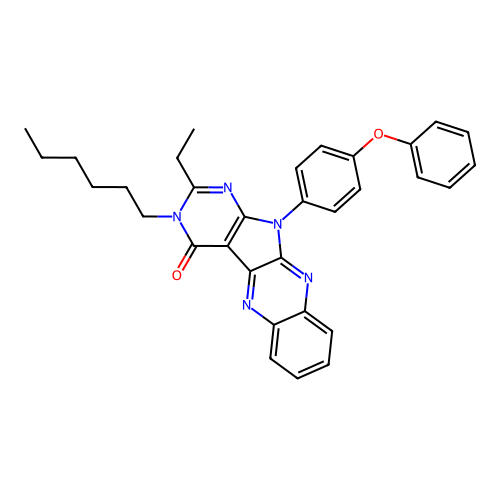 2-ethyl-3-hexyl-11-(4-phenoxyphenyl)-3,11-dihydro-4H-pyrimido[5',4':4,5]pyrrolo[2,3-b]quinoxalin-4-one structure