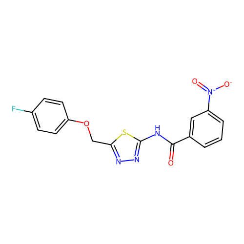 N-(5-((4-fluorophenoxy)methyl)-1,3,4-thiadiazol-2-yl)-3-nitrobenzamide structure
