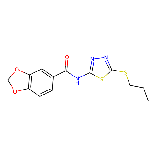 N-(5-propylsulfanyl-1,3,4-thiadiazol-2-yl)-1,3-benzodioxole-5-carboxamide structure
